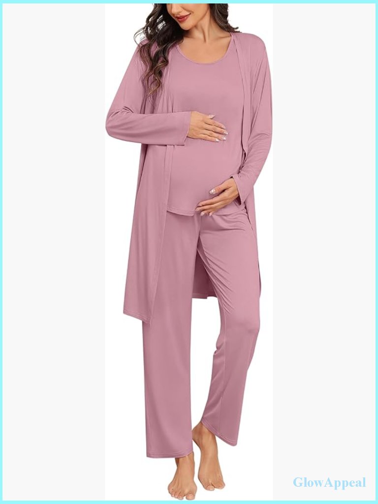 Maternity Nursing Robe Set 3 Pcs Breastfeeding Pajama Postpartum Pjs
